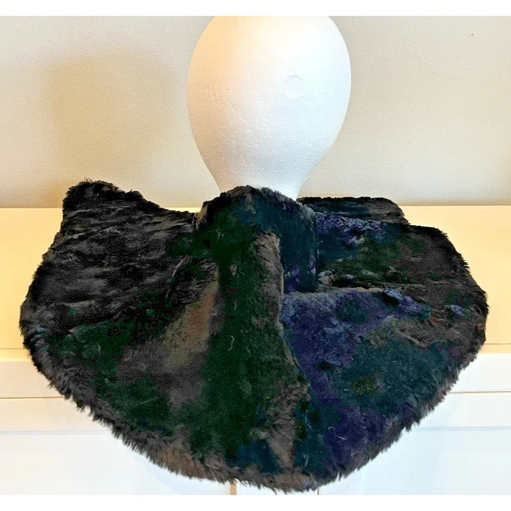 Vintage Fur Scarf Collar Shawl Wrap Black Plush w/ Ruching & Hook/Eye Closures